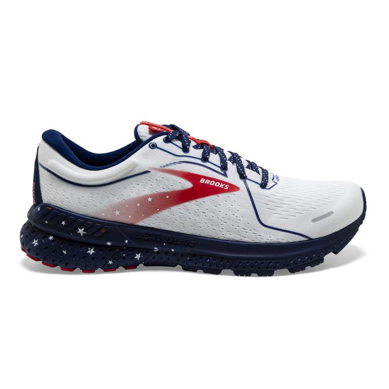 Brooks Adrenaline GTS 21 Road Running Shoes - Men's - White/Blue/Red (96485-FGOV)